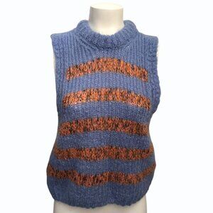 Bimba Y Lola Sleeveless Alpaca Sweater Vest Womens S Striped‎ Mock Neck Fuzzy